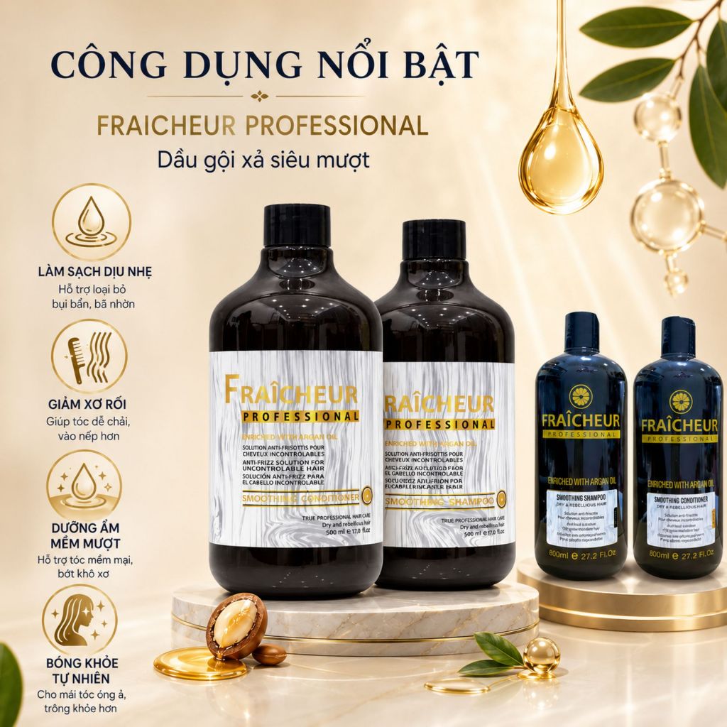 Dầu Gội Xả FRAICHEUR Smoothing 500ml - 800ml | Dưỡng Ẩm Tóc Khô Xơ, Mềm Mượt Bóng Khỏe Chuẩn Salon