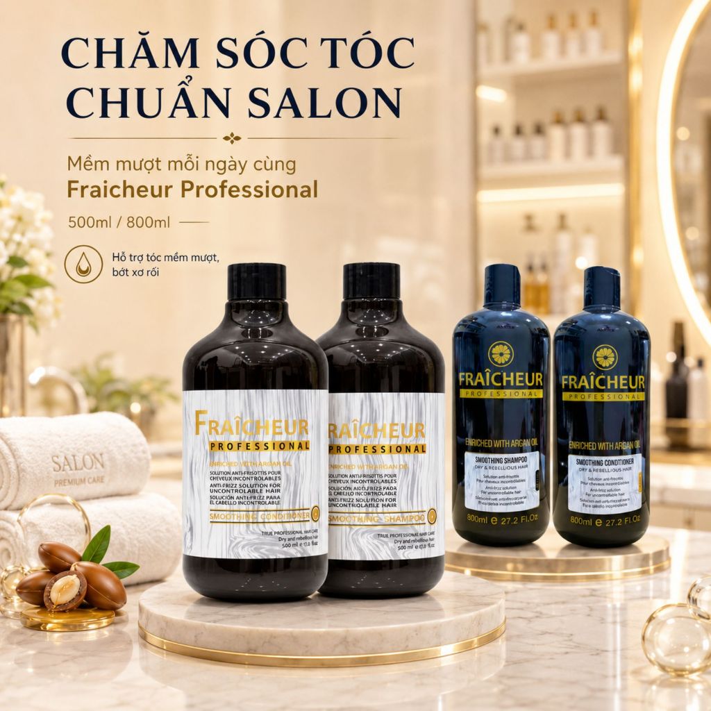 Dầu Gội Xả FRAICHEUR Smoothing 500ml - 800ml | Dưỡng Ẩm Tóc Khô Xơ, Mềm Mượt Bóng Khỏe Chuẩn Salon