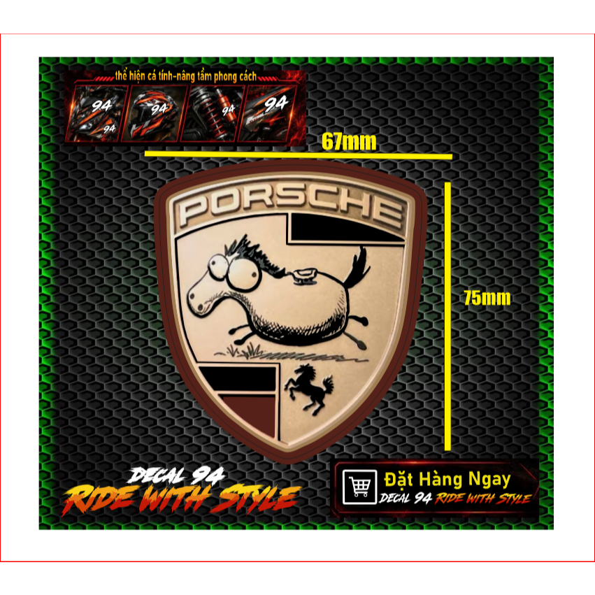 TEM sticker posche dán xe phụ kiện trang trí cute..