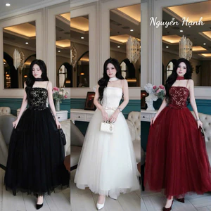 Đầm Maxi Cúp Ren 2S Chorker Xoè Lưới Bồng Mocking Lưng