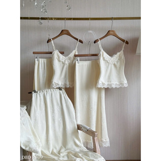 (SẴN S) Set Lụa Ren Áo 2 Dây Mix Chân Váy Maxi Chuẩn Linh Hoàng
