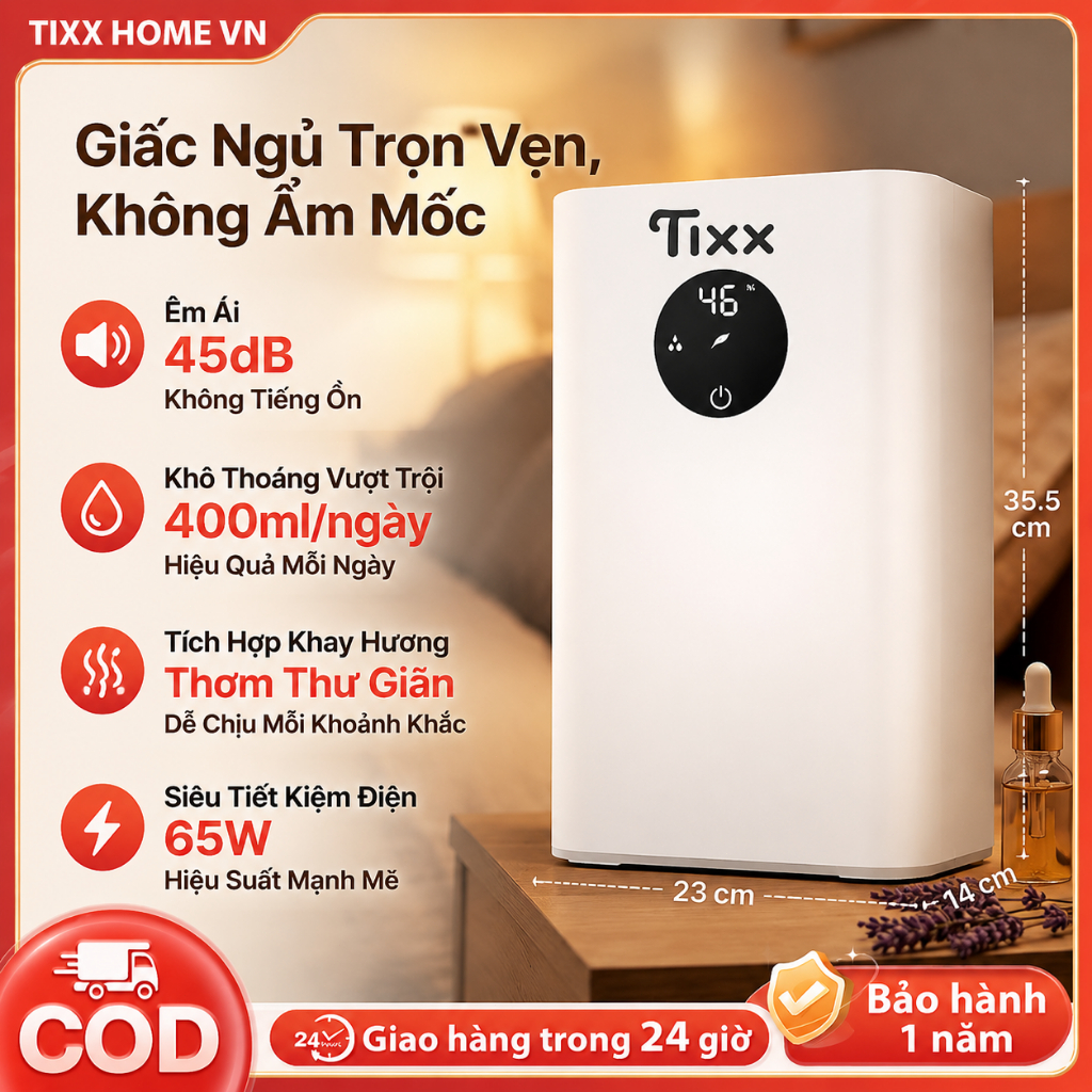 Tixx Máy hút ẩm 2.5L  thiết bị gia đình văn phòng 400mL/ngày chống ồn tiết kiệm điện