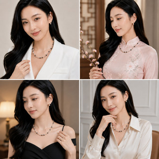 [N1164] Vòng Cổ, Dây Chuyền Ngọc Trai Đá Nhân Tạo, Chuỗi Hạt Ngọc Trắng Đen Xám, Sang Trọng - DAISYN