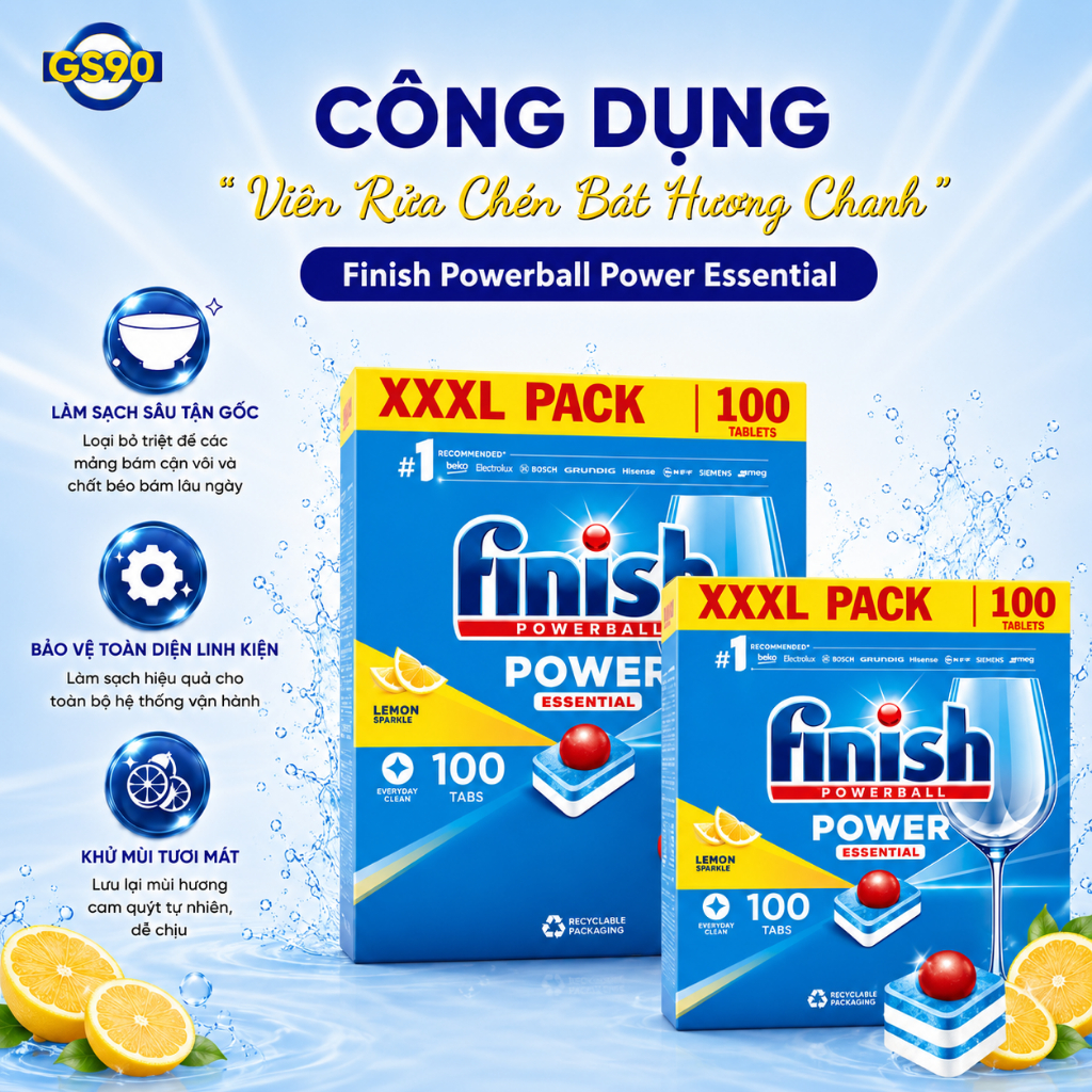 [TẶNG BÌNH GIỮ NHIỆT] Viên Rửa Bát Sạch Bóng Finish Dành Cho Máy Rửa Chén Bát Nhập Khẩu chính hãng Đức