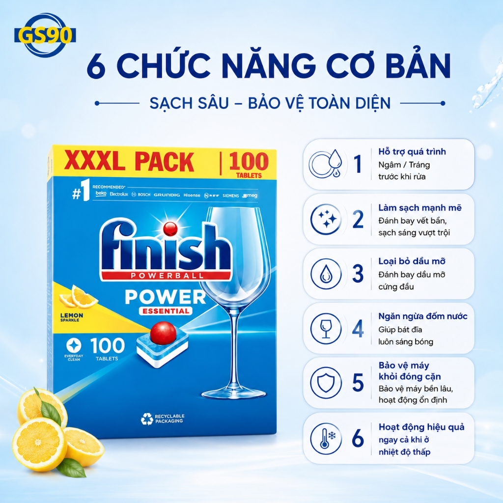 [TẶNG BÌNH GIỮ NHIỆT] Viên Rửa Bát Sạch Bóng Finish Dành Cho Máy Rửa Chén Bát Nhập Khẩu chính hãng Đức