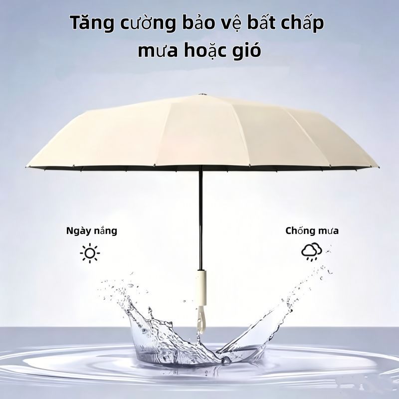 Ô Dù Che Mưa Chống Nắng 24 Nan UPF50+ Tự Động Gấp Mở 2 Chiều, Khung Xương Dày Cứng Cáp