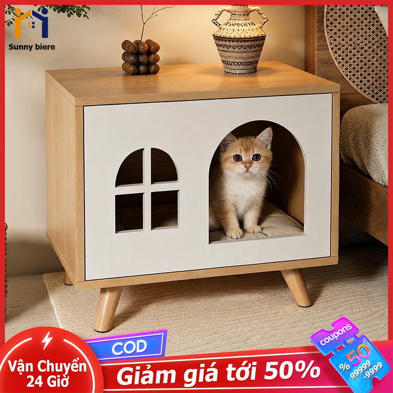 Tủ đầu giường cho mèo gọn đẹp Kiêm ổ ngủ thú cưng Trang trí phòng ngủ nhỏ hiện đại đẹp 𝙎𝙐𝙉𝙉𝙔 𝘽𝙄𝙀𝙍𝙀
