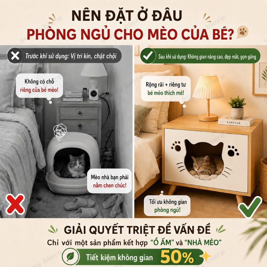 Tủ đầu giường cho mèo gọn đẹp Kiêm ổ ngủ thú cưng Trang trí phòng ngủ nhỏ hiện đại đẹp 𝙎𝙐𝙉𝙉𝙔 𝘽𝙄𝙀𝙍𝙀