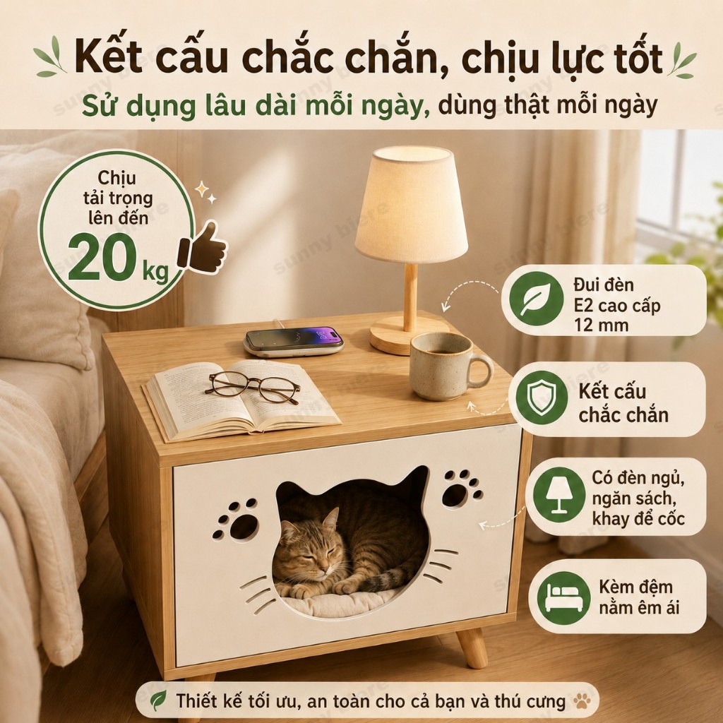 Tủ đầu giường cho mèo gọn đẹp Kiêm ổ ngủ thú cưng Trang trí phòng ngủ nhỏ hiện đại đẹp 𝙎𝙐𝙉𝙉𝙔 𝘽𝙄𝙀𝙍𝙀