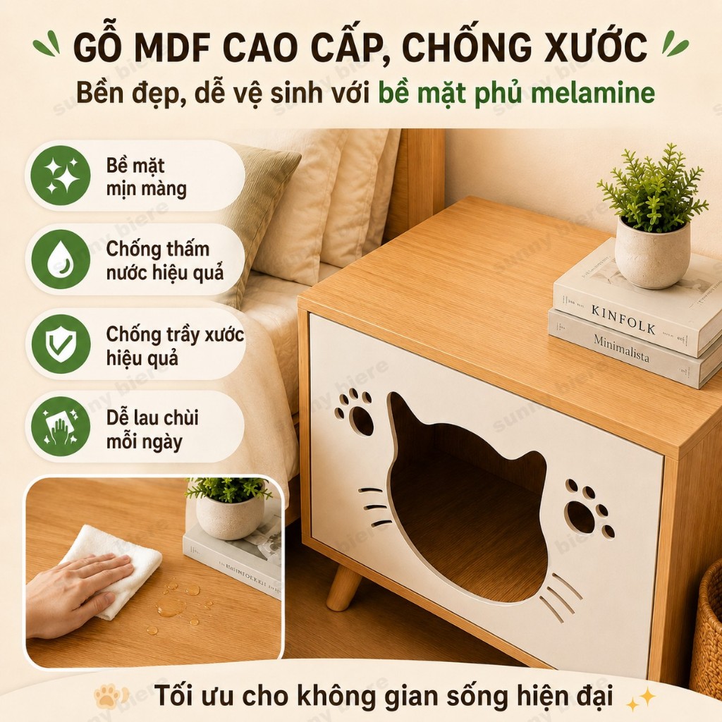 Tủ đầu giường cho mèo gọn đẹp Kiêm ổ ngủ thú cưng Trang trí phòng ngủ nhỏ hiện đại đẹp 𝙎𝙐𝙉𝙉𝙔 𝘽𝙄𝙀𝙍𝙀