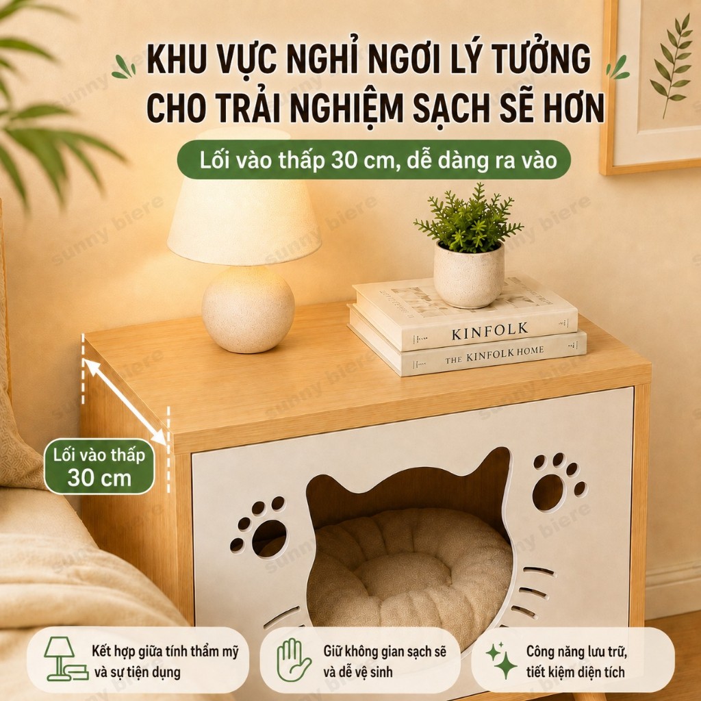 Tủ đầu giường cho mèo gọn đẹp Kiêm ổ ngủ thú cưng Trang trí phòng ngủ nhỏ hiện đại đẹp 𝙎𝙐𝙉𝙉𝙔 𝘽𝙄𝙀𝙍𝙀