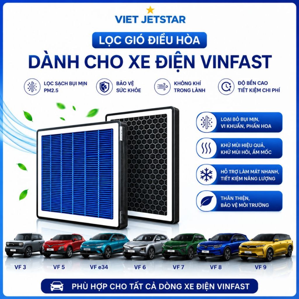 Lọc Gió Điều Hòa Ô Tô Điện VinFast Than Hoạt Tính Lọc Bụi Khử Mùi Hepa Cao Cấp VietJetstar Vinal