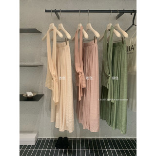 𝐩𝐡𝐢𝐞𝐧 𝐘𝐉𝐈𝐀 | (Sẵn Be,Hồng) 6817 Set Áo Yếm Cổ V Hở Lưng Mix Chân Váy Midi Xoè Dáng Dài