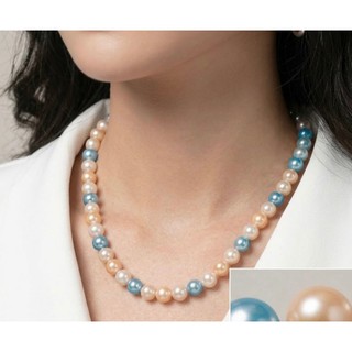N1173 Vòng Cổ, Dây Chuyền Ngọc Nhân Tạo trắng màu da xanh dương sang trọng cho nữ ,