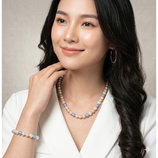 N1173 Vòng Cổ, Dây Chuyền Ngọc Nhân Tạo trắng màu da xanh dương sang trọng cho nữ ,