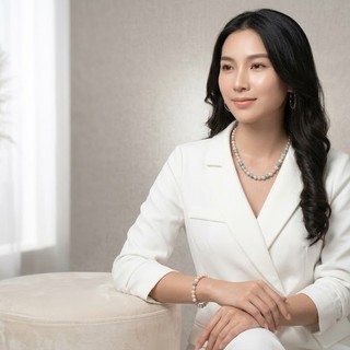 N1173 Vòng Cổ, Dây Chuyền Ngọc Nhân Tạo trắng màu da xanh dương sang trọng cho nữ ,