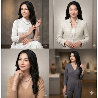 N1173 Vòng Cổ, Dây Chuyền Ngọc Nhân Tạo trắng màu da xanh dương sang trọng cho nữ ,