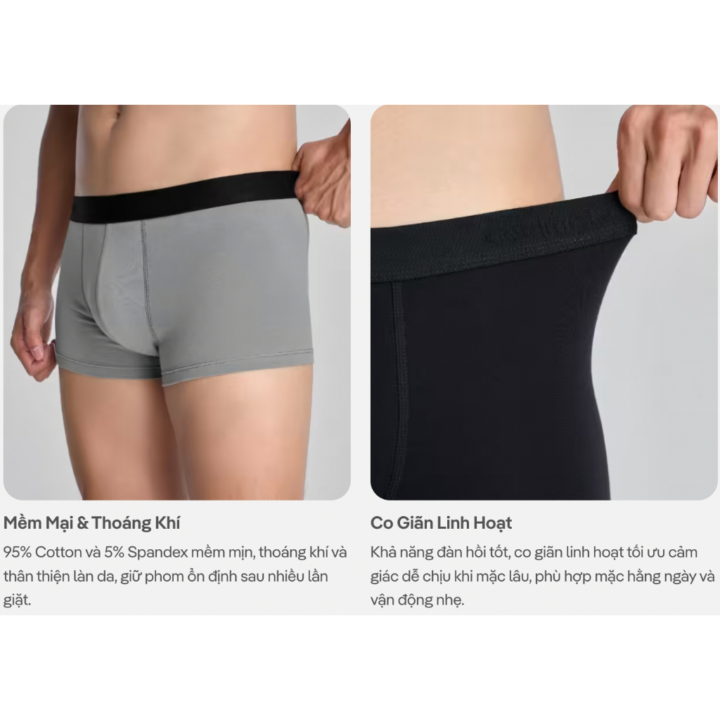 [MUA 3 TẶNG 1]Combo 03 Quần lót nam Trunk Cotton Co Giãn Essentials mềm mại, co giãn, thoáng mát Coolmate