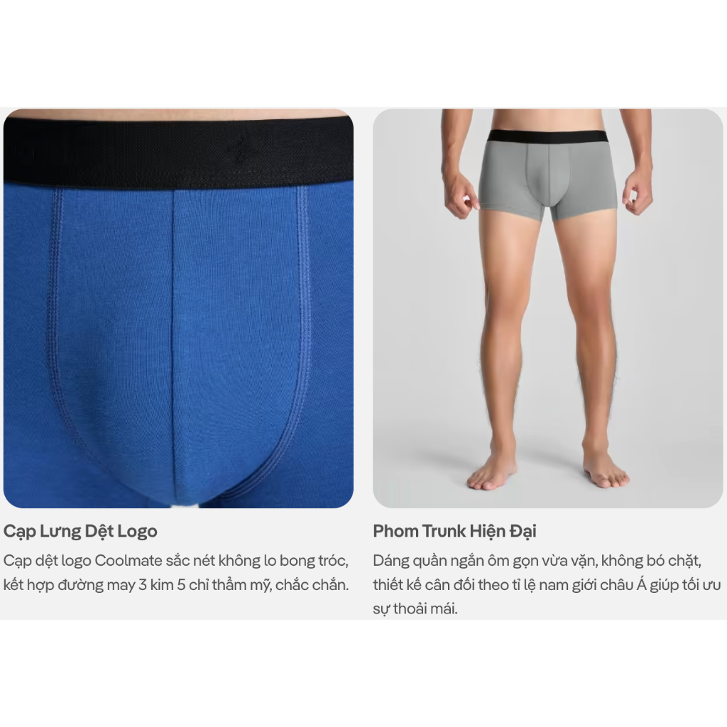 [MUA 3 TẶNG 1]Combo 03 Quần lót nam Trunk Cotton Co Giãn Essentials mềm mại, co giãn, thoáng mát Coolmate