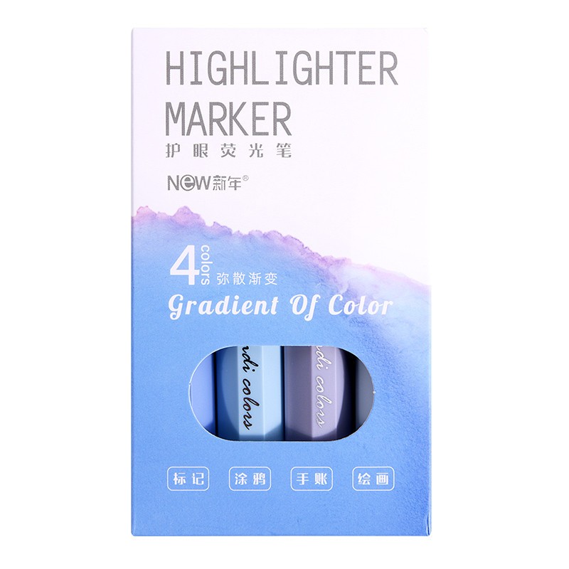 Bộ 4 bút highlight gradient pastel xinh xắn, mực trong suốt bền màu cho ghi chú sổ tay học sinh