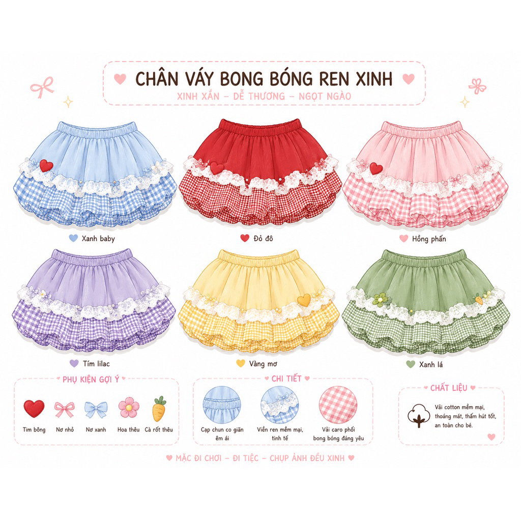 QB1-Quần bí caro phối họa tiết xinh yêu