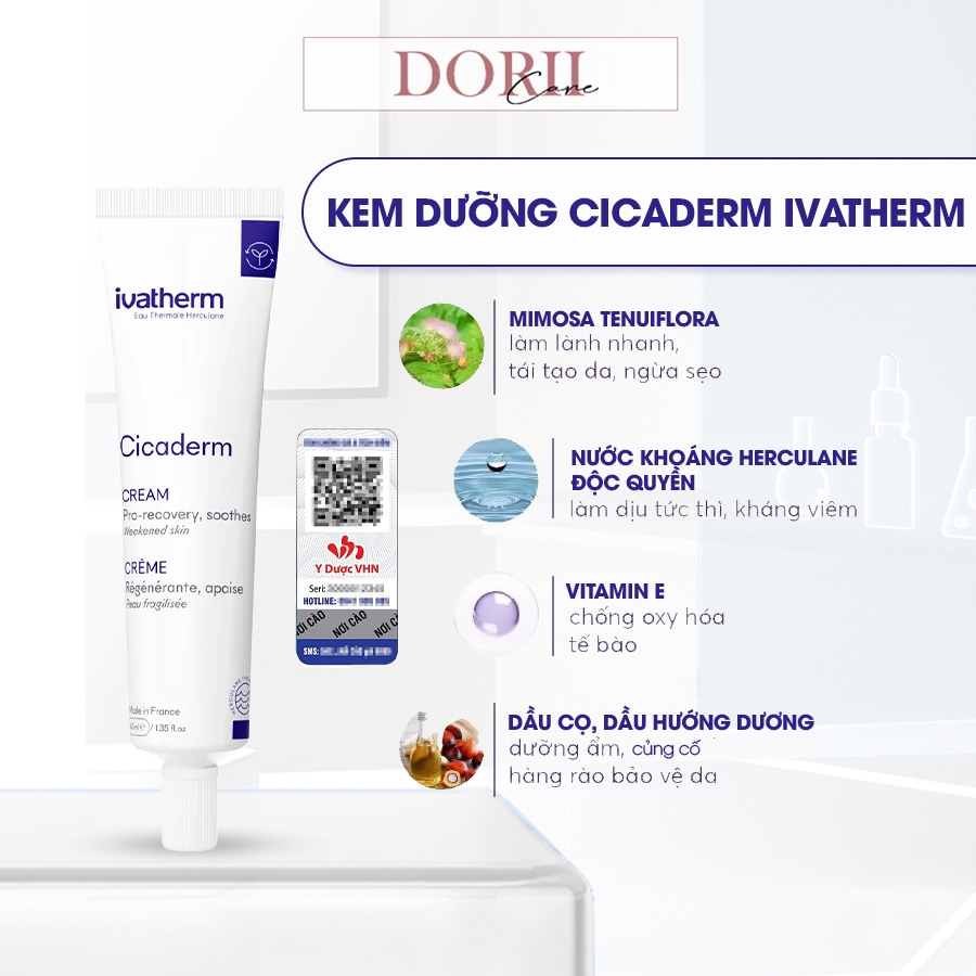 IVATHERM KEM DƯỠNG TÁI TẠO VÀ NGĂN NGỪA SẸO CICADERM CREAM 40ml