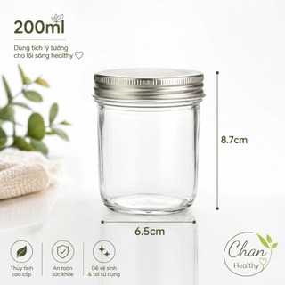 [Combo] Hũ Thủy Tinh 200ml Nắp Nhôm Vặn Kín - Đựng Overnight Oats, Yến Mạch Qua Đêm, Sữa Chua, Pudding, Detox, Trái Cây