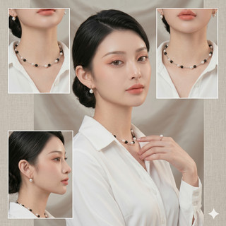 [ DAISYN ] N1019 vòng cổ ngọc trai mix đen trắng , dây chuyền ngọc trai nhân tạo , chuỗi hạt ngọc