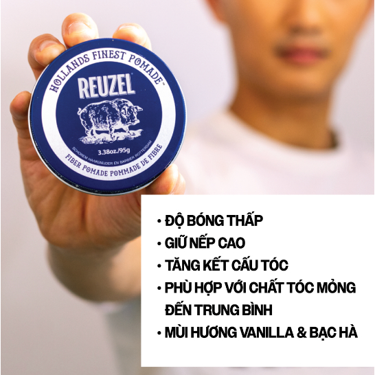 Sáp vuốt tóc - REUZEL FIBER POMADE - giữ nếp, tạo kiểu, tạo bóng (35g, 95g) - LT2026