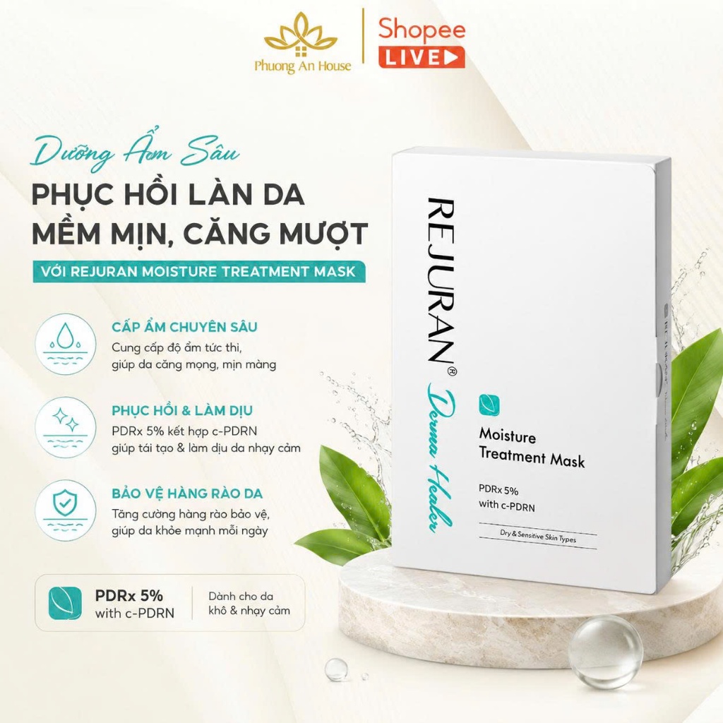 Mặt Nạ Rejuran Moisture Treatment Mask Hàn Quốc | DNA Cá Hồi PDRN Phục Hồi Da Khô Nhạy Cảm (23ml x 5 Miếng)