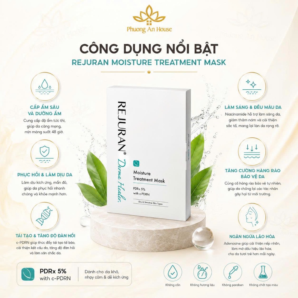 Mặt Nạ Rejuran Moisture Treatment Mask Hàn Quốc | DNA Cá Hồi PDRN Phục Hồi Da Khô Nhạy Cảm (23ml x 5 Miếng)