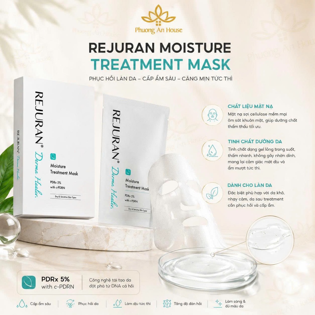 Mặt Nạ Rejuran Moisture Treatment Mask Hàn Quốc | DNA Cá Hồi PDRN Phục Hồi Da Khô Nhạy Cảm (23ml x 5 Miếng)
