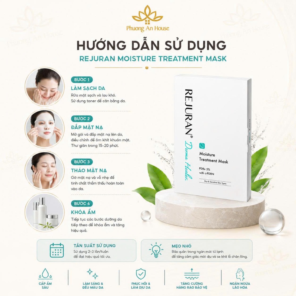 Mặt Nạ Rejuran Moisture Treatment Mask Hàn Quốc | DNA Cá Hồi PDRN Phục Hồi Da Khô Nhạy Cảm (23ml x 5 Miếng)