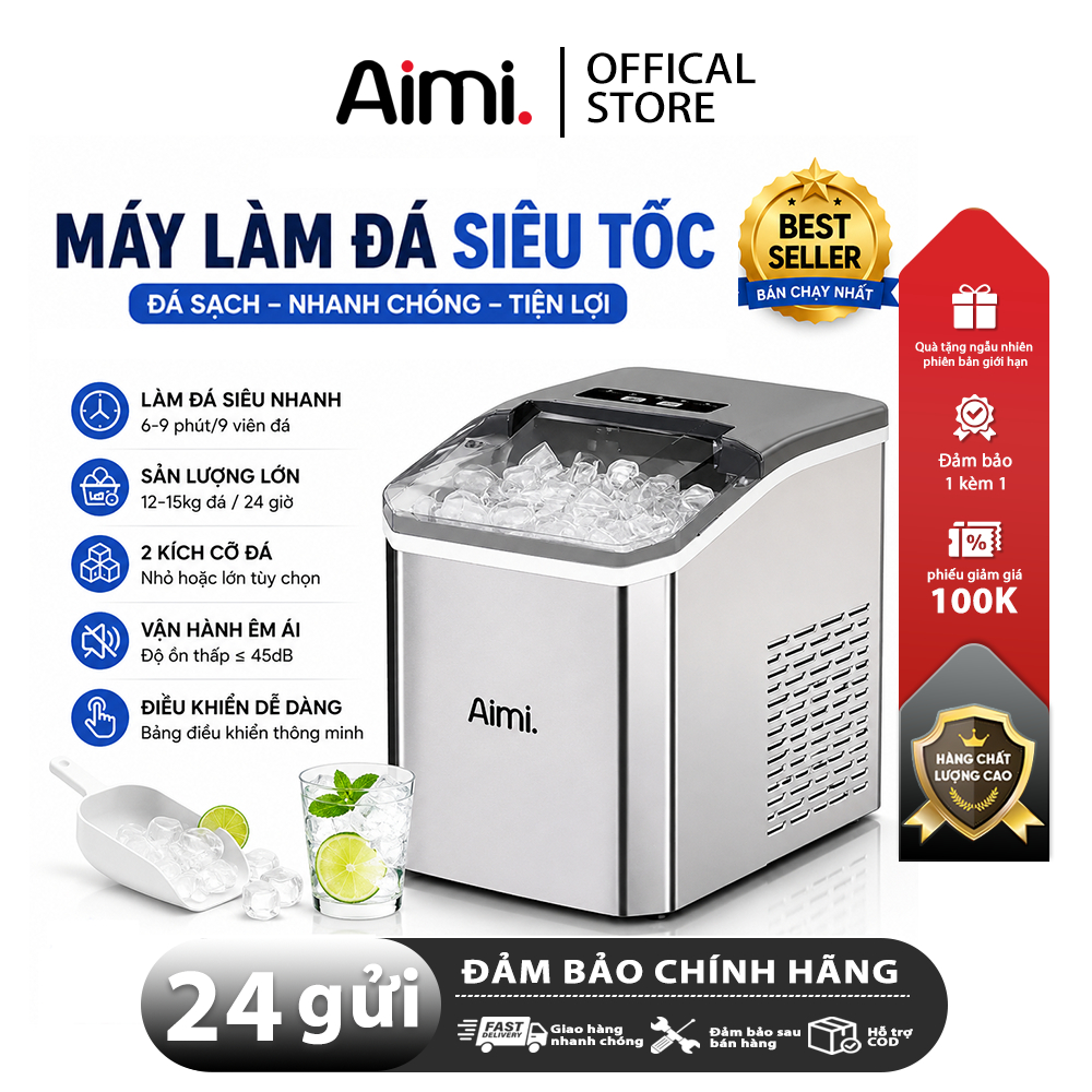 Máy Làm Đá Viên Tự Động Mini, Làm Đá Nhanh 6-8 Phút, Dùng Cho Gia Đình, Văn Phòng, Tiện Lợi