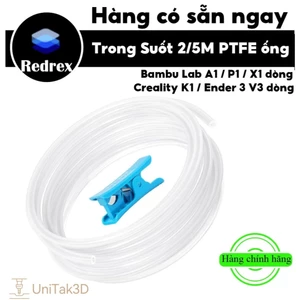 REDREX máy in 3D Ống cấp Teflon trong suốt PTFE siêu mịn 5m cho dây tóc 1.75mm cho Bambu LabA1/P1/X1