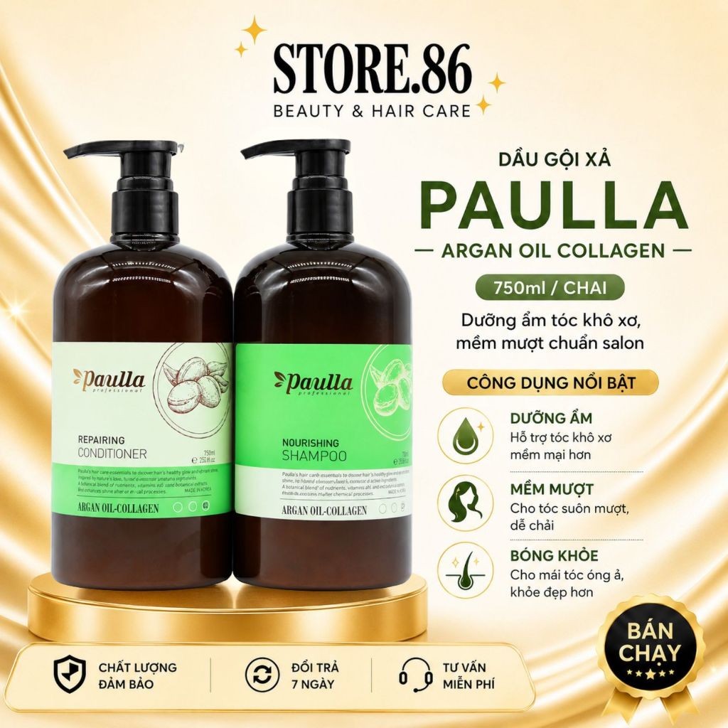 Dầu Gội Paulla 800ml | Sạch Thoáng Da Đầu, Tóc Mềm Mượt Bóng Khỏe Chuẩn Salon