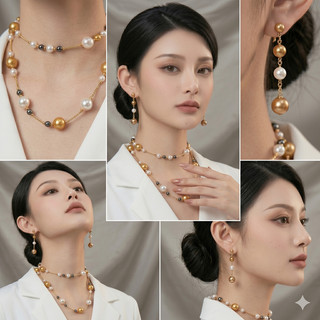 [ DAISYN ] N1035 vòng cổ ngọc hạt thưa trắng vàng đen sang trọng , dây chuyền ngọc trai nhân tạo , chuỗi hạt ngọc