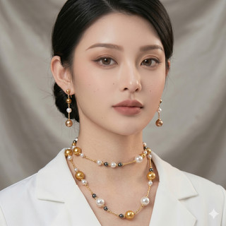 [ DAISYN ] N1035 vòng cổ ngọc hạt thưa trắng vàng đen sang trọng , dây chuyền ngọc trai nhân tạo , chuỗi hạt ngọc