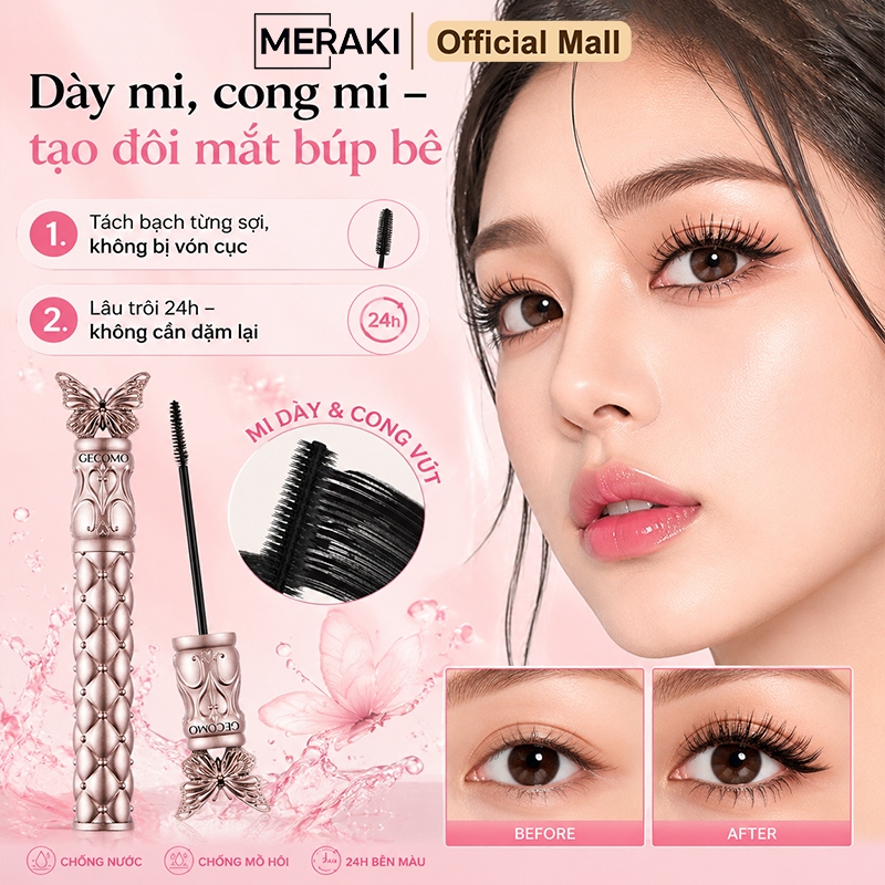 Mascara GECOMO, kháng nước, lâu trôi 36h, chống nhòe, chuốt mi cong vút và, dài hơn, không tôi