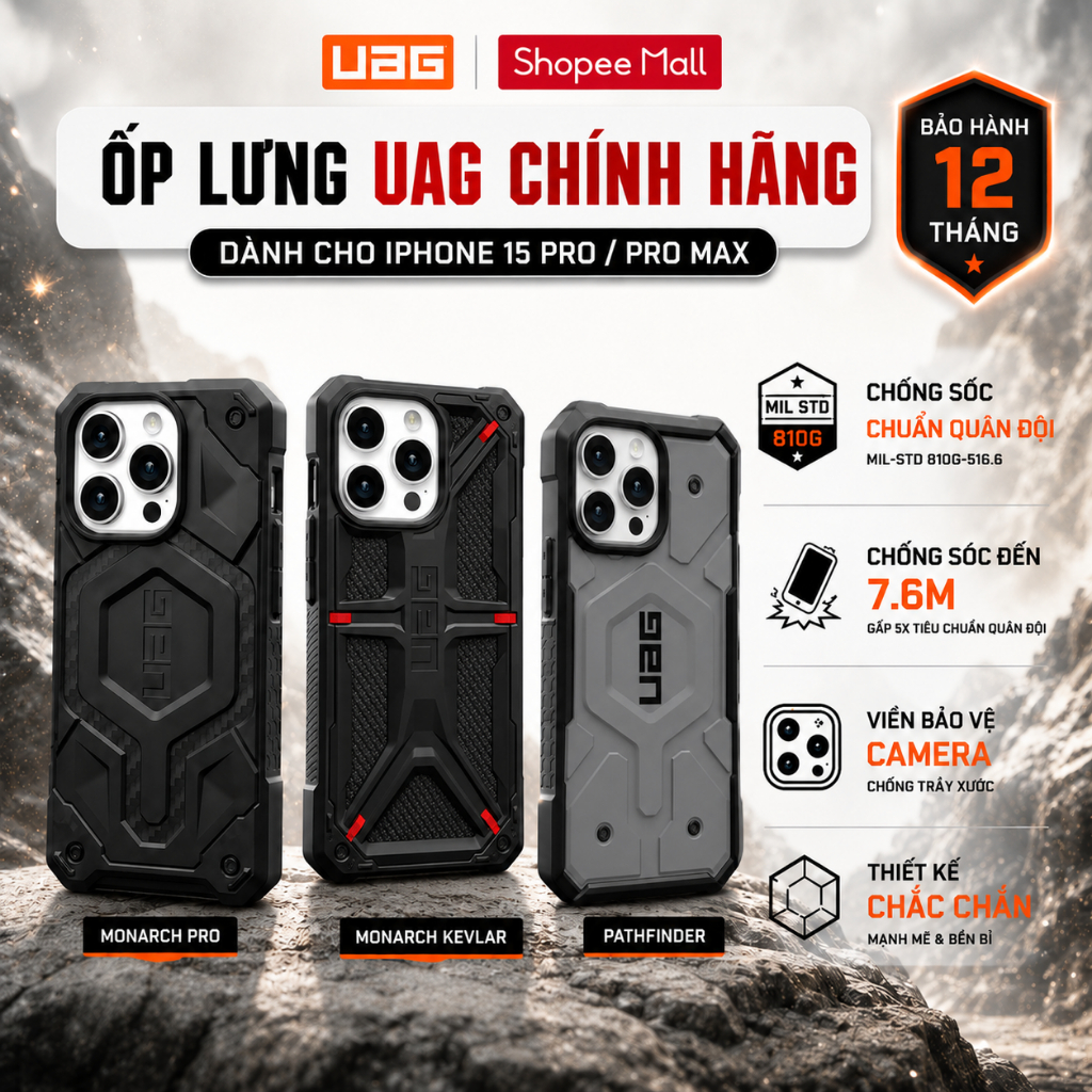 [iPhone 15 Pro/ ProMax] Ốp lưng UAG CHÍNH HÃNG Chống sốc, sạc Magnet, Bảo vệ Toàn diện, kháng khuẩn