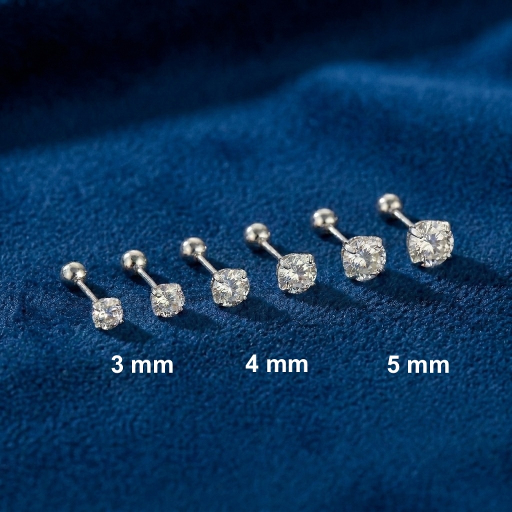 [Bạc 925]Bông tai nụ nam nữ chuôi bạc 925 đính đá Zircon,bông tai nụ bạc nam nữ phong cách Hàn Quốc bền đẹpChicEarJewery