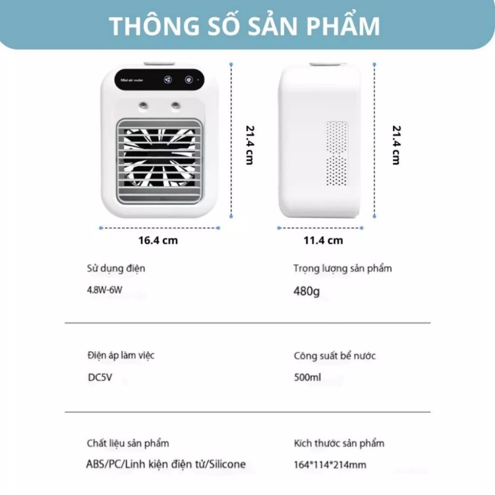 Điều hòa phun sương mini 500ml, 2 chế độ, tích điện, cảm ứng, siêu mát – Máy làm mát hơi nước
