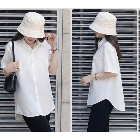 Bigsize Áo sơ mi trắng nữ tay ngắn form rộng kiểu áo sơ mi nữ  mặc đi làm công sở học sinh sinh viên đều đẹp mã smhs