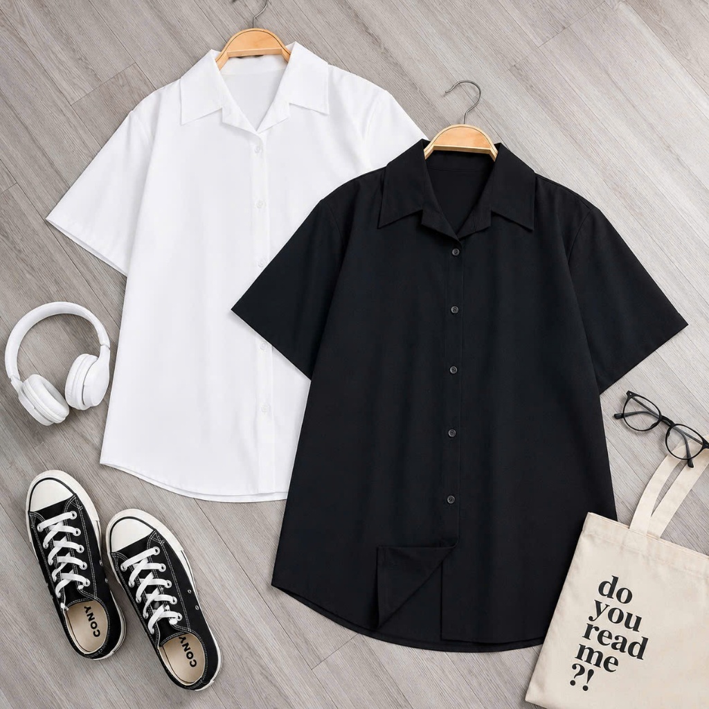 Bigsize Áo sơ mi trắng nữ tay ngắn form rộng kiểu áo sơ mi nữ  mặc đi làm công sở học sinh sinh viên đều đẹp mã smhs