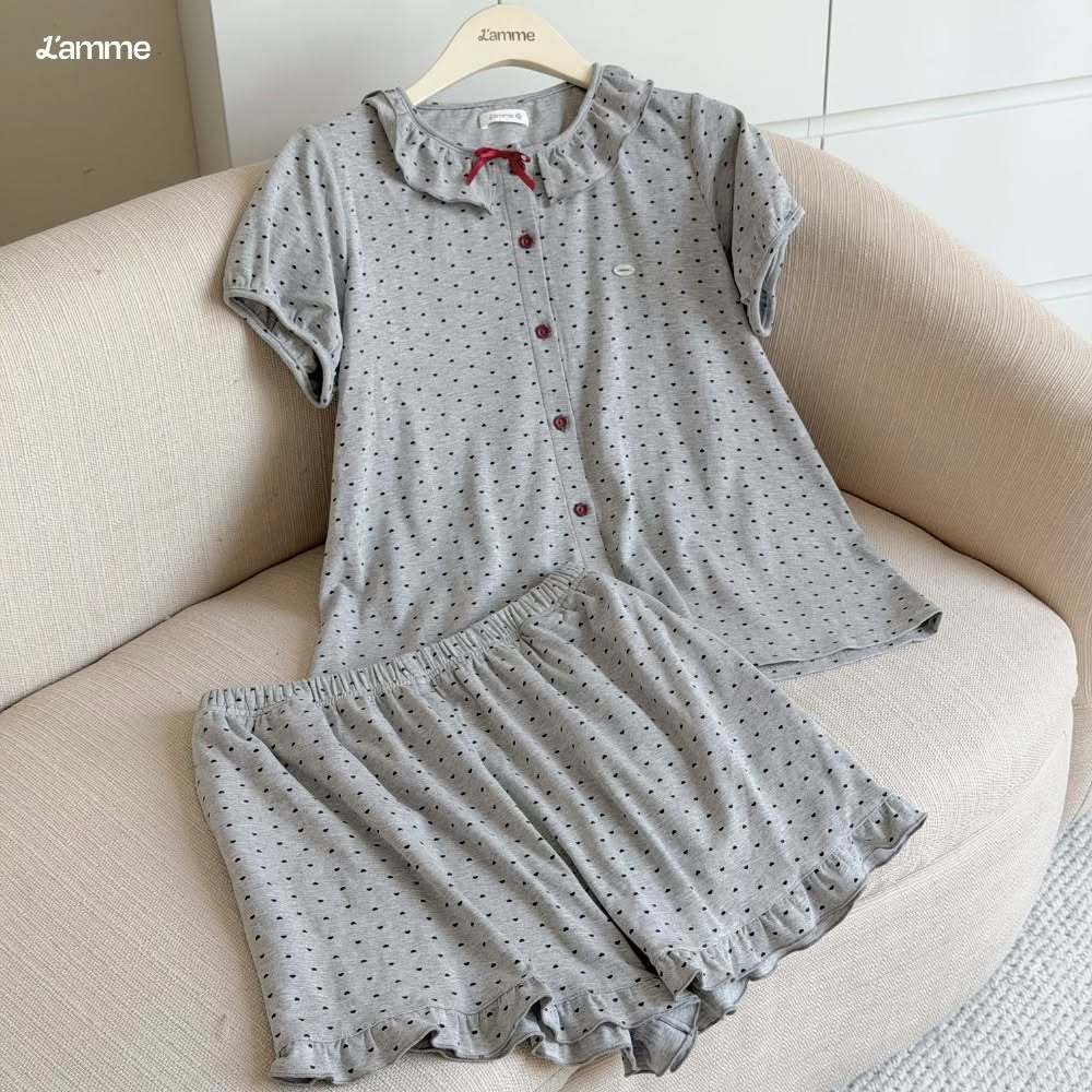 Bộ Đồ Ngủ Cotton 4 Chiều Co Giãn Thoải Mát, Bộ Mặc Nhà DOTTIE Cho Bầu Và Sau Sinh Cổ Bèo Nữ Tính - L'AMME