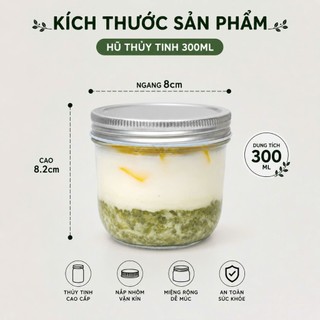 [COMBO 2 HŨ] Hũ Thủy Tinh Healthy 200ml + 300ml | Nắp Nhôm Vặn Kín | Ngâm Yến Mạch Qua Đêm Overnight Oats | Sữa Chua