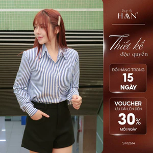 Áo sơ mi kẻ xanh nữ dài tay dáng rộng basic chất liệu mềm mát trẻ trung HAAN Design - SM2614