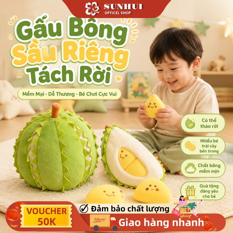 [Giao nhanh] Đồ chơi nhồi bông hình sầu riêng (có thể tháo rời), 25 cm