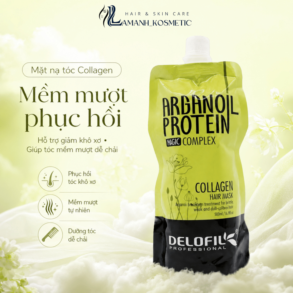 Kem Ủ Tóc Delofil Collagen Argan Oil Protein Magic Complex 500ml | Dưỡng Tóc Mềm Mượt, Hỗ Trợ Phục Hồi Tóc Khô Xơ.