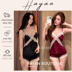 HT44 Bộ ngủ sexy xẻ v1 phối ren vạt chéo sang chảnh,đồ ngủ lụa 2s tôn dáng quyến rũ HT44